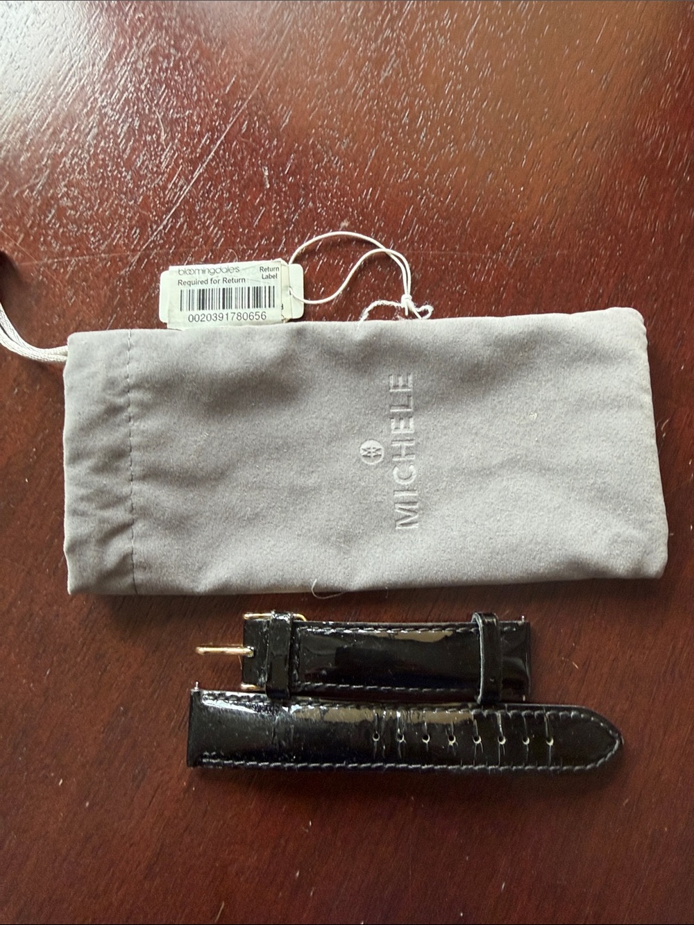 Michele Black Patent Leather Women’s Watch Band with Michele Pouch